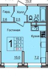 Однокомнатная квартира 32.5 м²